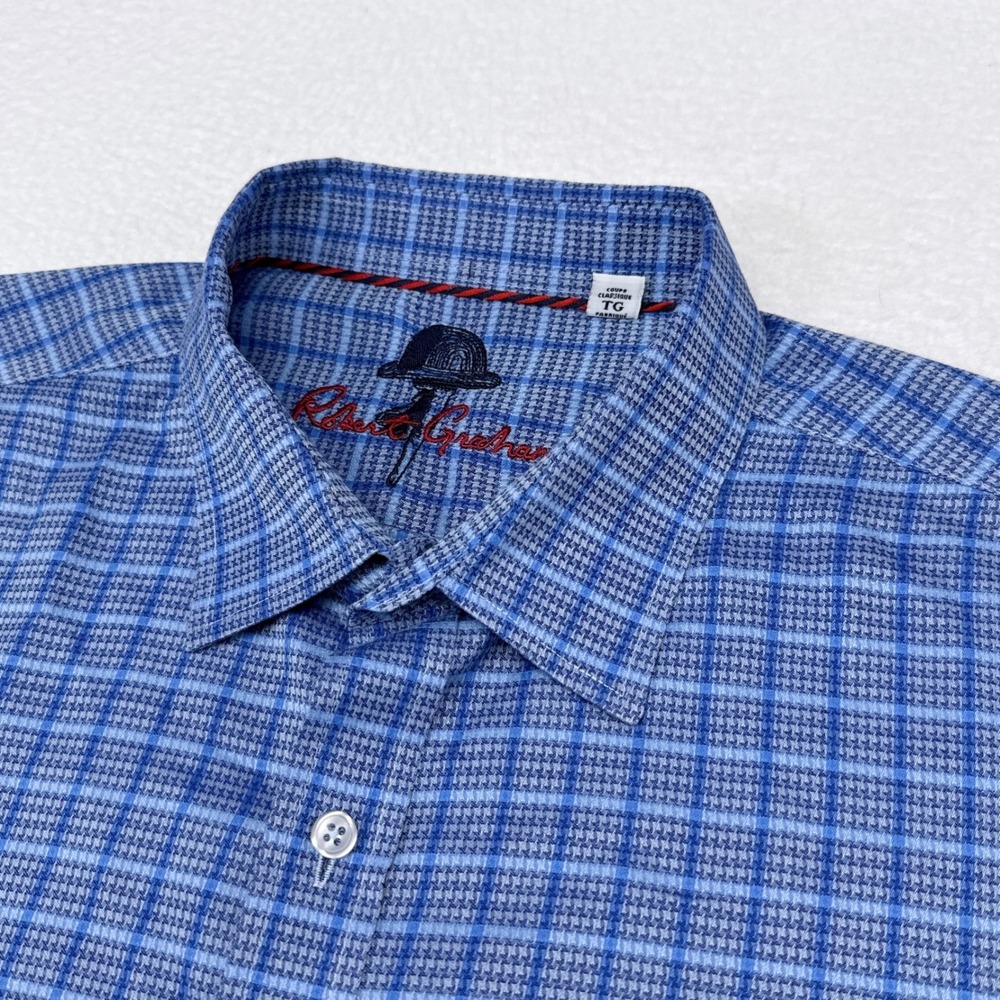 Robert Graham Shirt Men's Size XL Classic Fit Blue Check Flip Cuff Buttom Down - Picture 3 of 11